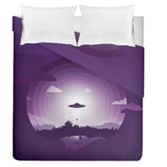 Ufo Illustration Style Minimalism Silhouette Duvet Cover Double Side (Queen Size)