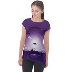 Ufo Illustration Style Minimalism Silhouette Cap Sleeve High Low Top