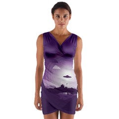 Ufo Illustration Style Minimalism Silhouette Wrap Front Bodycon Dress