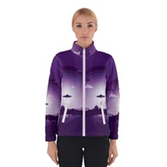 Ufo Illustration Style Minimalism Silhouette Women s Bomber Jacket