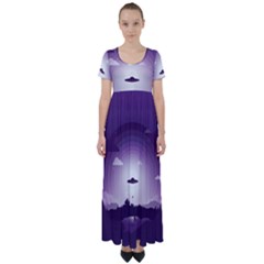 Ufo Illustration Style Minimalism Silhouette High Waist Short Sleeve Maxi Dress