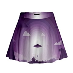 Ufo Illustration Style Minimalism Silhouette Mini Flare Skirt