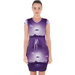 Ufo Illustration Style Minimalism Silhouette Capsleeve Drawstring Dress 