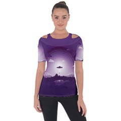 Ufo Illustration Style Minimalism Silhouette Shoulder Cut Out Short Sleeve Top