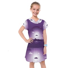 Ufo Illustration Style Minimalism Silhouette Kids  Drop Waist Dress