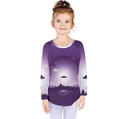 Ufo Illustration Style Minimalism Silhouette Kids  Long Sleeve T-Shirt