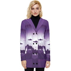 Ufo Illustration Style Minimalism Silhouette Button Up Hooded Coat 