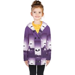 Ufo Illustration Style Minimalism Silhouette Kids  Double Breasted Button Coat