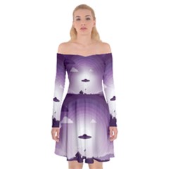 Ufo Illustration Style Minimalism Silhouette Off Shoulder Skater Dress