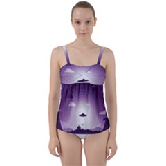 Ufo Illustration Style Minimalism Silhouette Twist Front Tankini Set