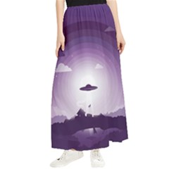 Ufo Illustration Style Minimalism Silhouette Maxi Chiffon Skirt