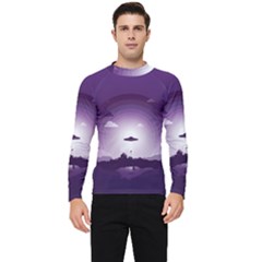 Ufo Illustration Style Minimalism Silhouette Men s Long Sleeve Rash Guard by Cendanart