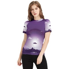 Ufo Illustration Style Minimalism Silhouette Women s Short Sleeve Rash Guard