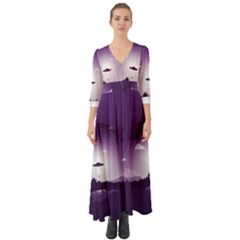 Ufo Illustration Style Minimalism Silhouette Button Up Boho Maxi Dress