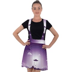 Ufo Illustration Style Minimalism Silhouette Velvet Suspender Skater Skirt