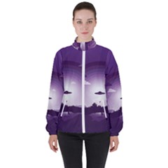 Ufo Illustration Style Minimalism Silhouette Women s High Neck Windbreaker