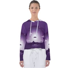 Ufo Illustration Style Minimalism Silhouette Women s Slouchy Sweat