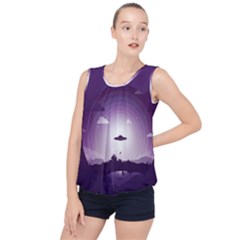 Ufo Illustration Style Minimalism Silhouette Bubble Hem Chiffon Tank Top by Cendanart