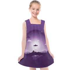 Ufo Illustration Style Minimalism Silhouette Kids  Cross Back Dress