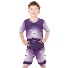 Ufo Illustration Style Minimalism Silhouette Kids  T-Shirt and Shorts Set