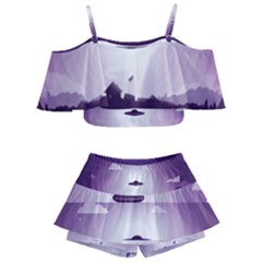 Ufo Illustration Style Minimalism Silhouette Kids  Off Shoulder Skirt Bikini