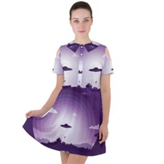 Ufo Illustration Style Minimalism Silhouette Short Sleeve Shoulder Cut Out Dress 