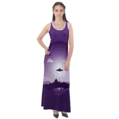 Ufo Illustration Style Minimalism Silhouette Sleeveless Velour Maxi Dress