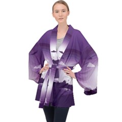 Ufo Illustration Style Minimalism Silhouette Long Sleeve Velvet Kimono 