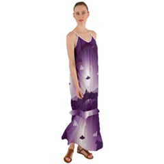 Ufo Illustration Style Minimalism Silhouette Cami Maxi Ruffle Chiffon Dress