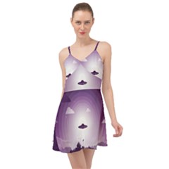 Ufo Illustration Style Minimalism Silhouette Summer Time Chiffon Dress