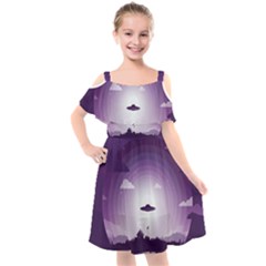 Ufo Illustration Style Minimalism Silhouette Kids  Cut Out Shoulders Chiffon Dress