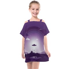 Ufo Illustration Style Minimalism Silhouette Kids  One Piece Chiffon Dress