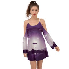 Ufo Illustration Style Minimalism Silhouette Boho Dress