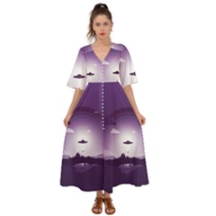 Ufo Illustration Style Minimalism Silhouette Kimono Sleeve Boho Dress