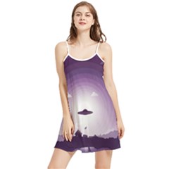 Ufo Illustration Style Minimalism Silhouette Summer Frill Dress