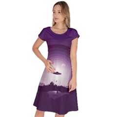 Ufo Illustration Style Minimalism Silhouette Classic Short Sleeve Dress