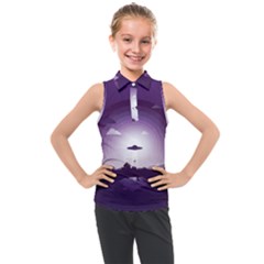 Ufo Illustration Style Minimalism Silhouette Kids  Sleeveless Polo T-Shirt