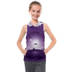 Ufo Illustration Style Minimalism Silhouette Kids  Sleeveless Hoodie