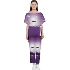 Ufo Illustration Style Minimalism Silhouette Batwing Lightweight Chiffon Jumpsuit