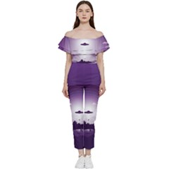 Ufo Illustration Style Minimalism Silhouette Bardot Ruffle jumpsuit