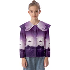 Ufo Illustration Style Minimalism Silhouette Kids  Peter Pan Collar Blouse