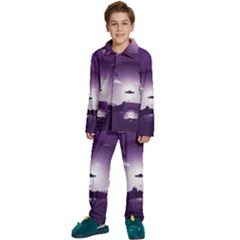 Ufo Illustration Style Minimalism Silhouette Kids  Long Sleeve Velvet Pajamas Set