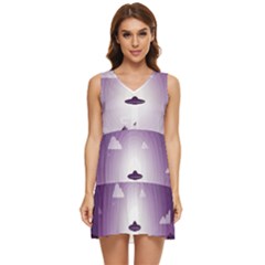 Ufo Illustration Style Minimalism Silhouette Tiered Sleeveless Mini Dress