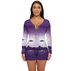 Ufo Illustration Style Minimalism Silhouette Long Sleeve Boyleg Swimsuit