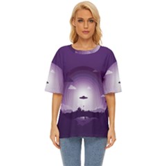 Ufo Illustration Style Minimalism Silhouette Oversized Basic T-Shirt