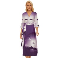 Ufo Illustration Style Minimalism Silhouette Midsummer Wrap Dress