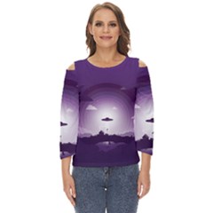 Ufo Illustration Style Minimalism Silhouette Cut Out Wide Sleeve Top