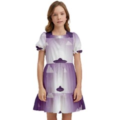 Ufo Illustration Style Minimalism Silhouette Kids  Puff Sleeved Dress