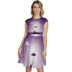 Ufo Illustration Style Minimalism Silhouette Cap Sleeve High Waist Dress