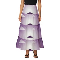 Ufo Illustration Style Minimalism Silhouette Tiered Ruffle Maxi Skirt